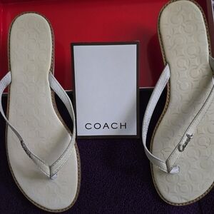 COACH White Leather Thong Sandals